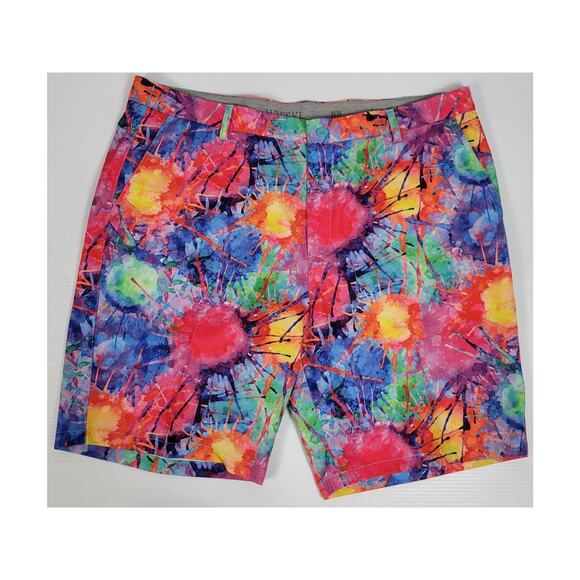 Hreski MEns 42 Paint Splatter Multicolor Golf Performance Stretch Comfy Shorts‎ - Picture 1 of 8